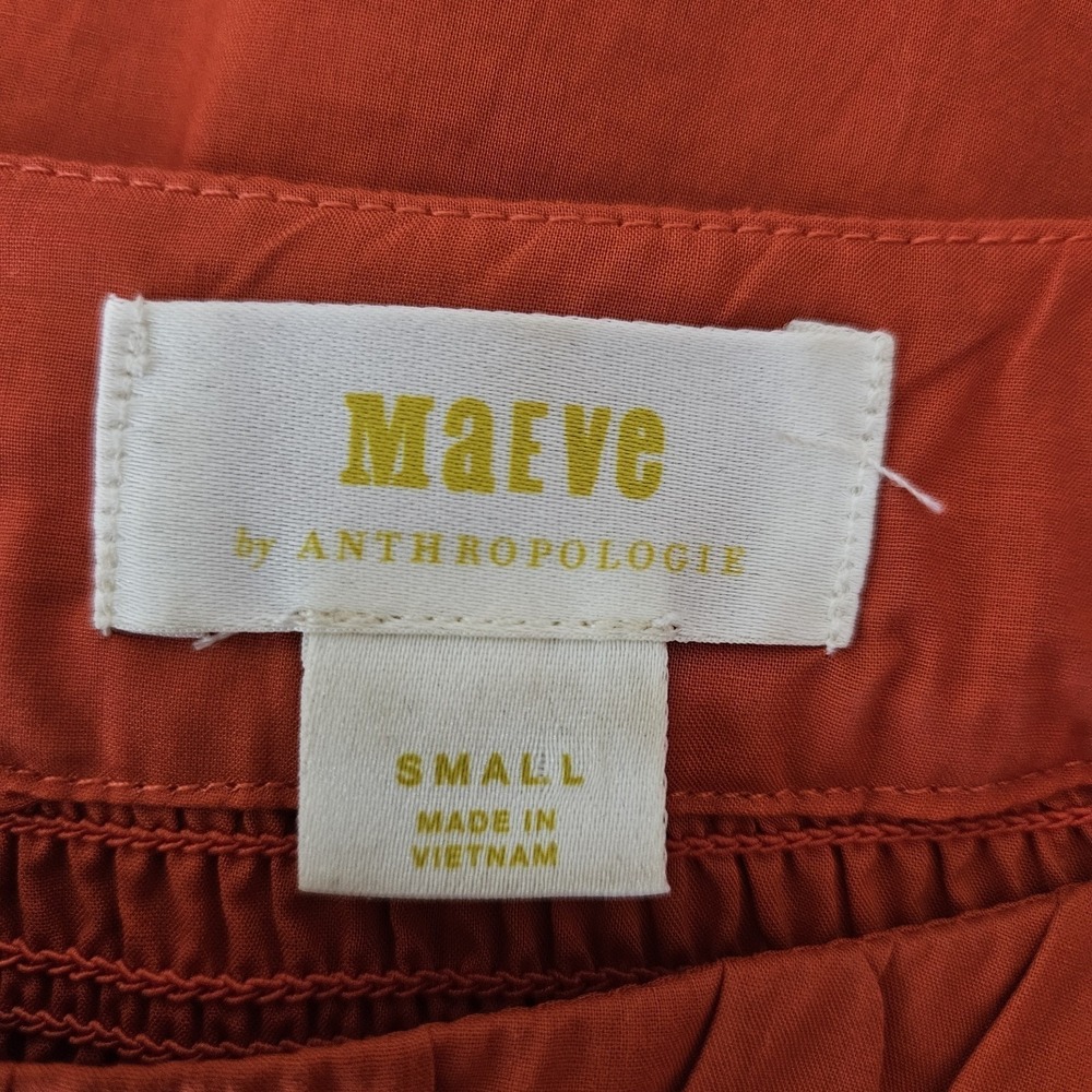Anthropologie Maeve Blouse Women Small Orange Smocked Peasant Balloon Sleeve - Picture 7 of 9